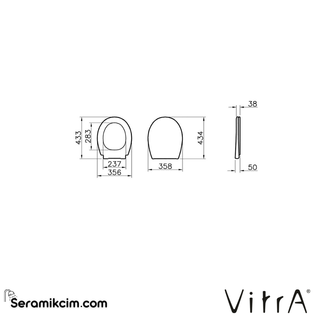 VitrA Universal Klozet Kapağı Alttan Sıkmalı Yavaş Kapanır, Kolay Sök-Tak, Metal Menteşeli, Beyaz 109-003-909 - 109-003-909