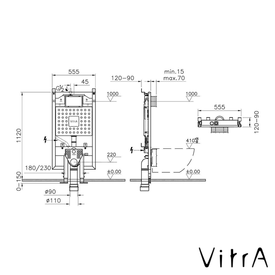 VitrA V8 Gömme Rezervuar 8cm Alçıpan Uygulamalı, 3/6lt