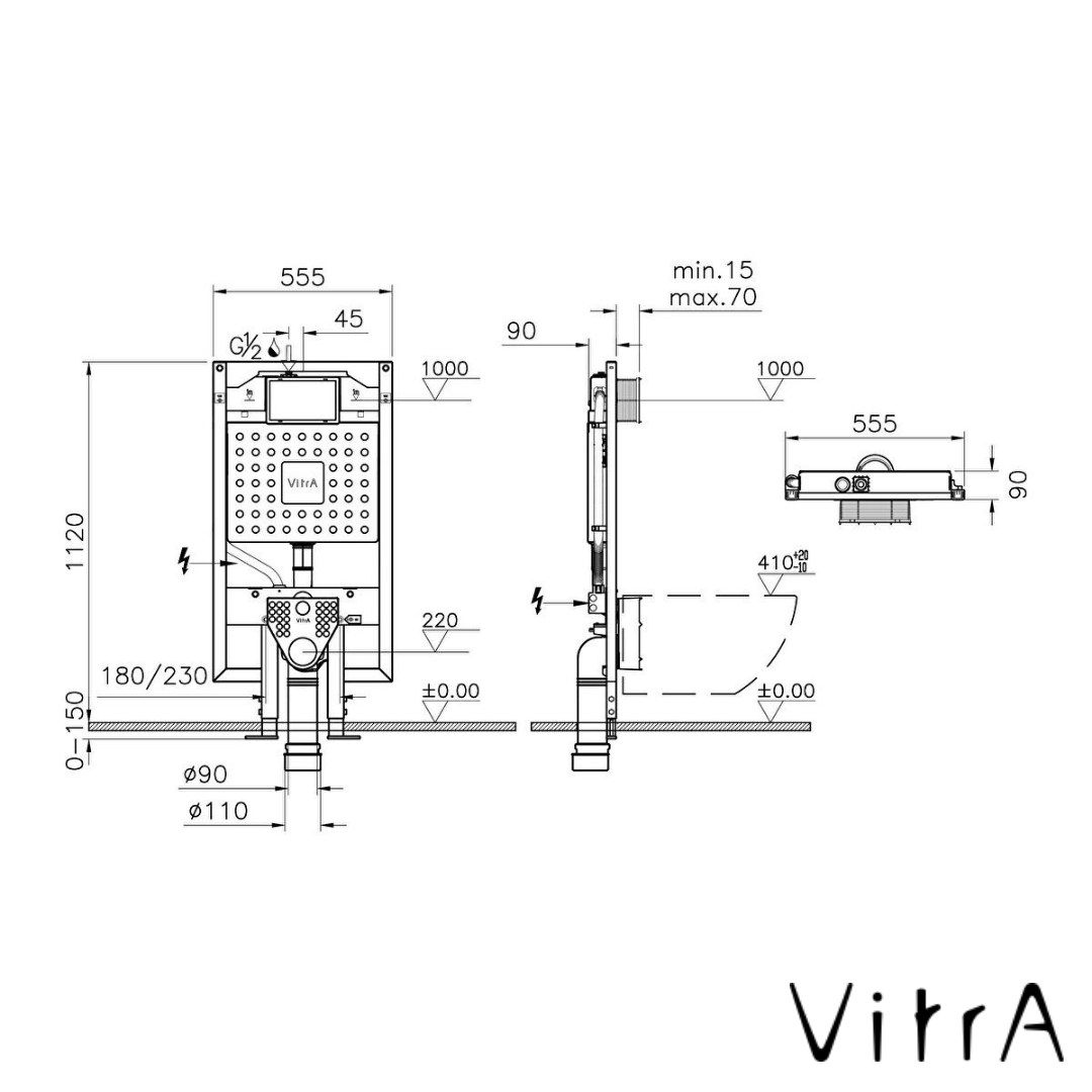 VitrA V8 Gömme Rezervuar 8cm Alçıpan Uygulamalı, 3/6lt (Karkas-Profil Sistemlere Montaj)