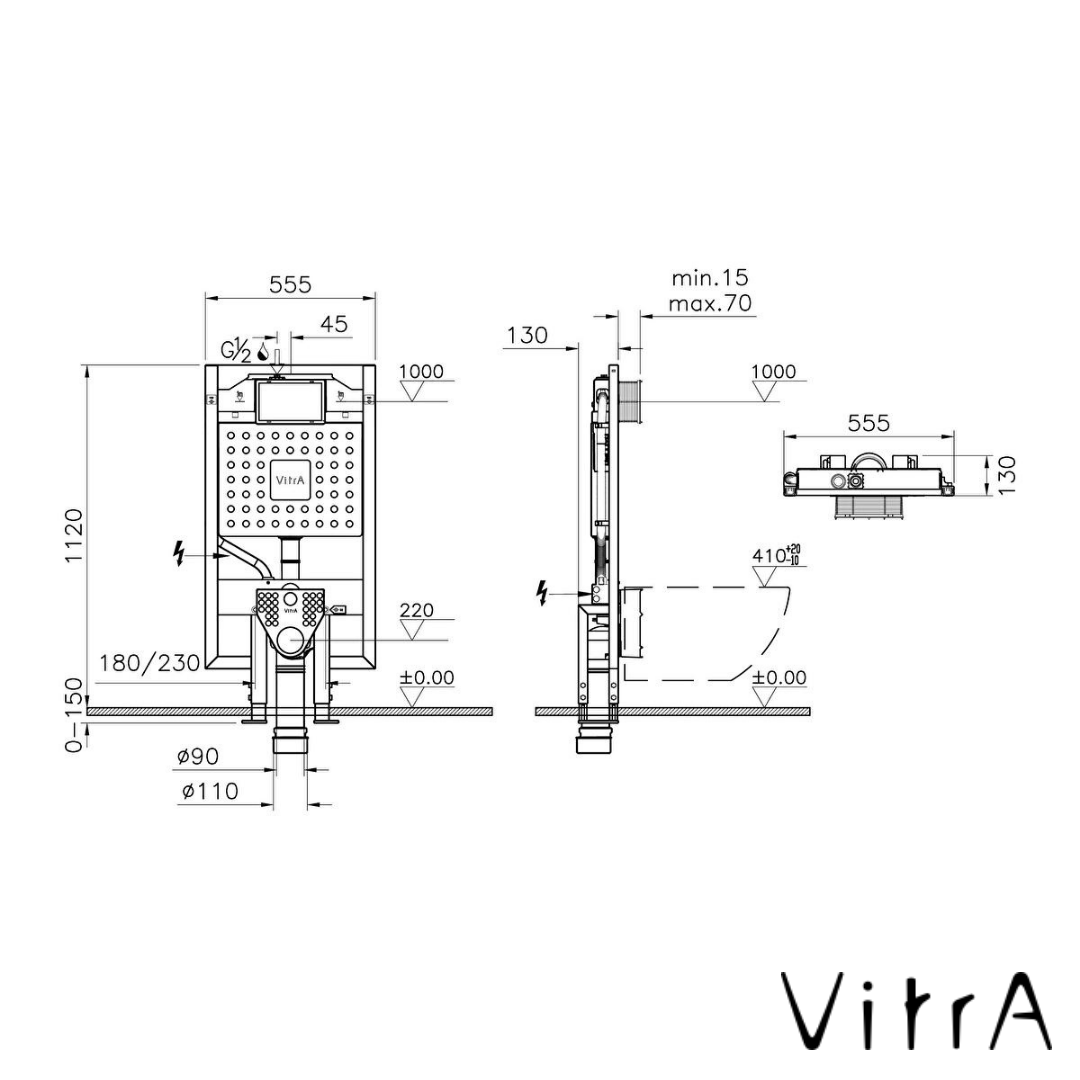 VitrA V8 Gömme Rezervuar 8cm Alçıpan Uygulamalı, 3/6lt (Yere Montaj)