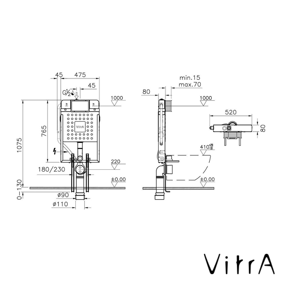 VitrA V8 Gömme Rezervuar (Asma Klozetler İçin Metal Ayaklı, 2/5lt)