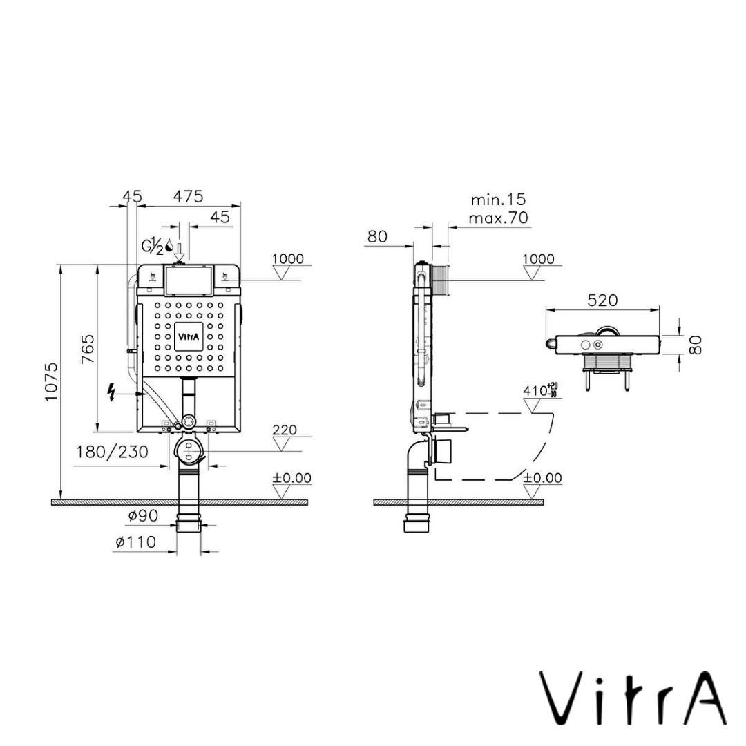 VitrA V8 Gömme Rezervuar (Asma Klozetler İçin Metal Ayaksız, 3/6lt)