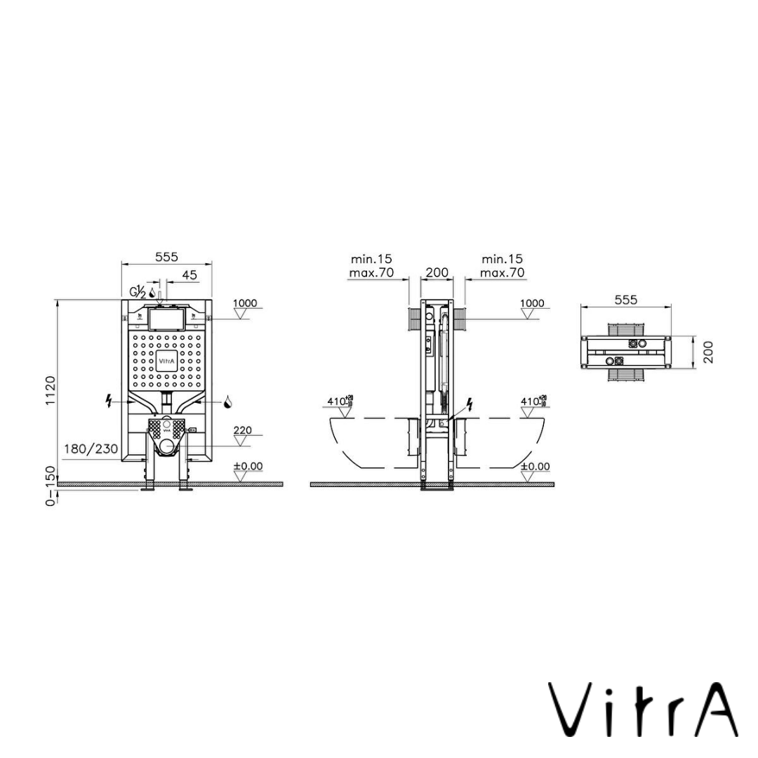 VitrA V8 Sırt Sırta Gömme Rezervuar 8cm Alçıpan Uygulamalı, 3/6lt (Yere Montaj ve Sırt Sırta Uygulamalı)