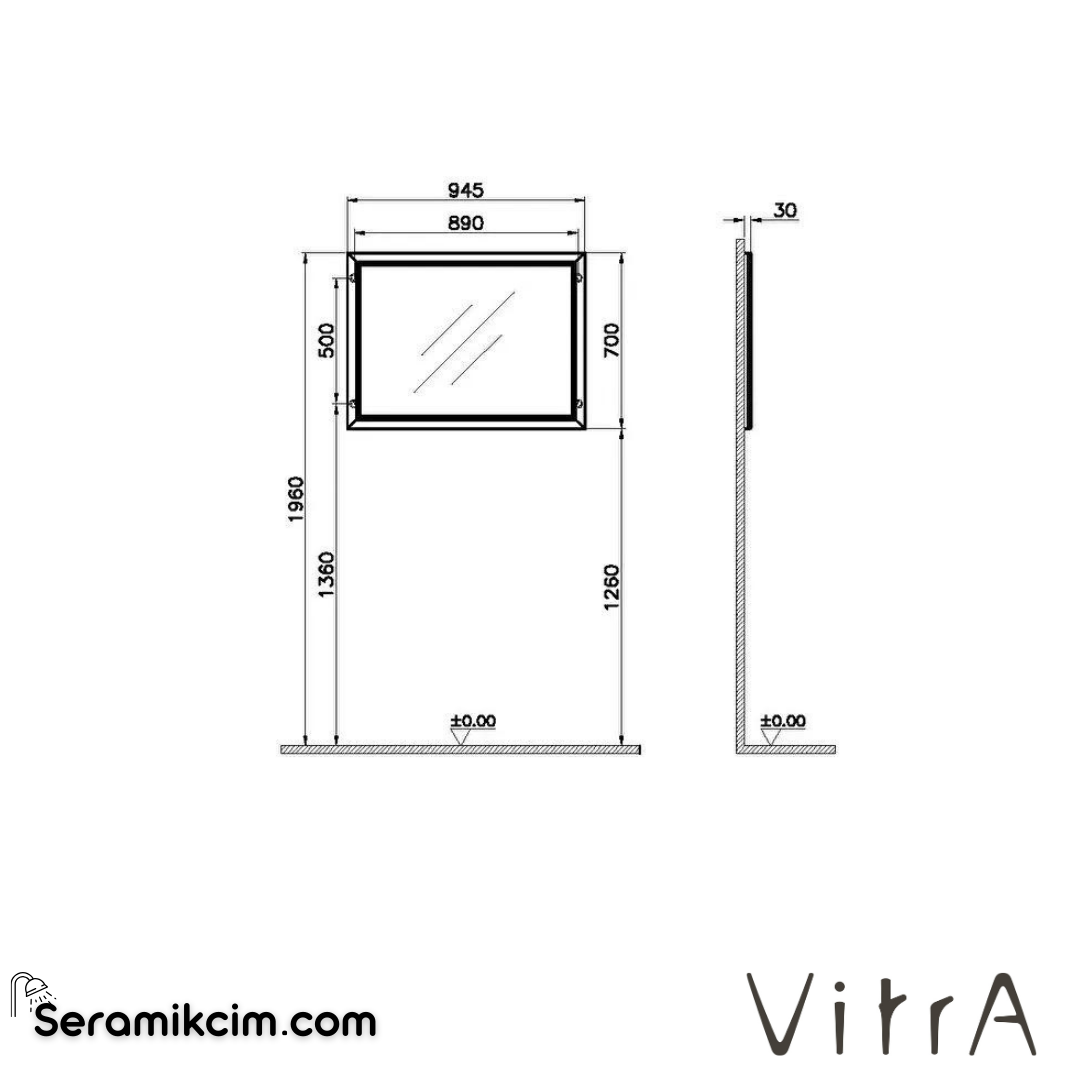 Vitra Valarte Düz Ayna, 100 Cm, Mat Beyaz - 62219