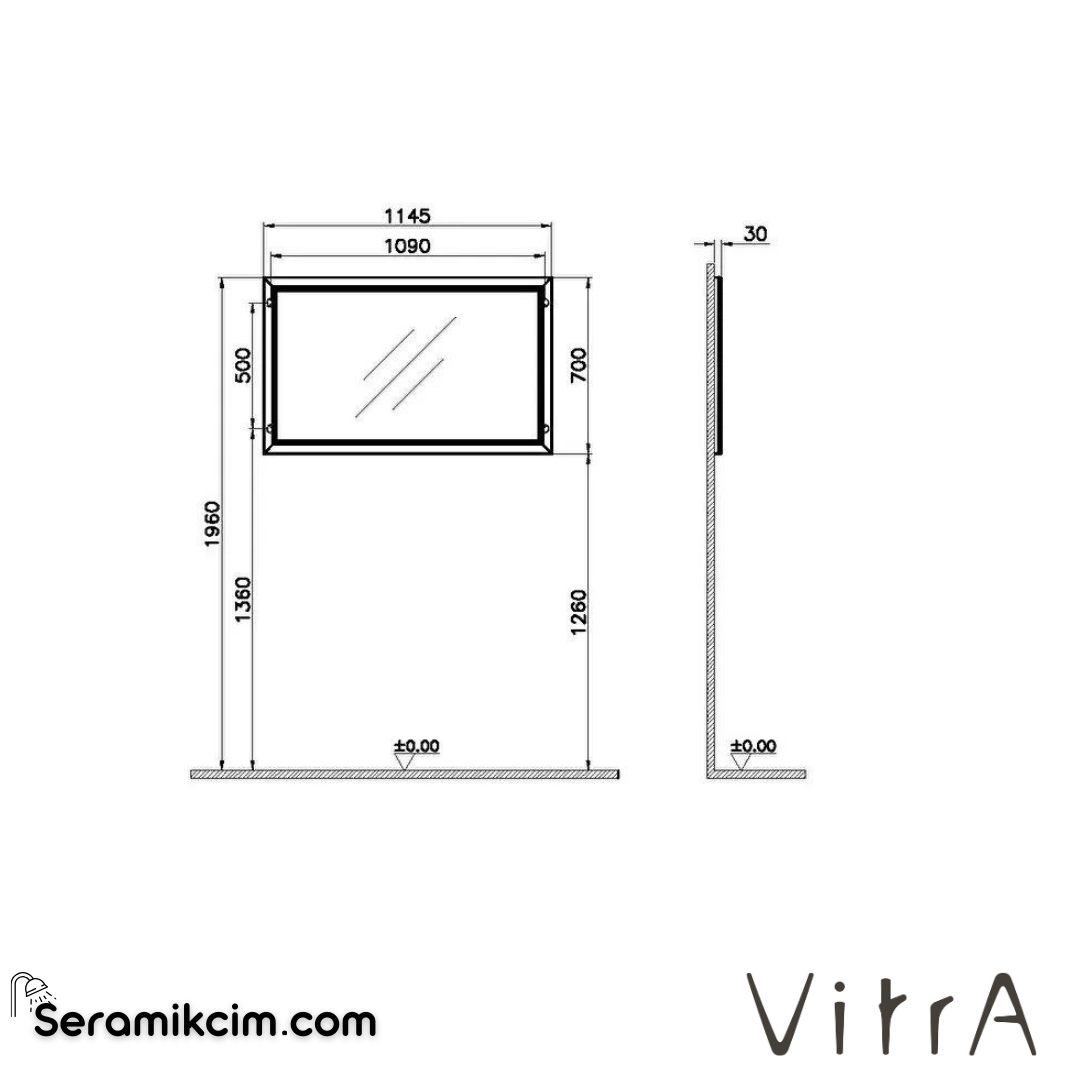 Vitra Valarte Düz Ayna, 120 Cm, Mat Gri - 62223