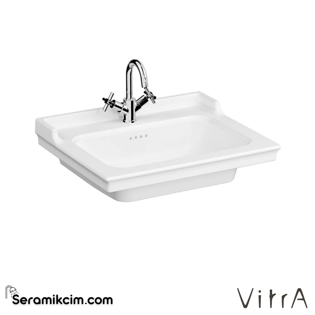VitrA Valarte Etajerli Lavabo 65x53 cm Tek Armatür Delikli, Su Taşma Delikli, Beyaz - 7801B403-0001