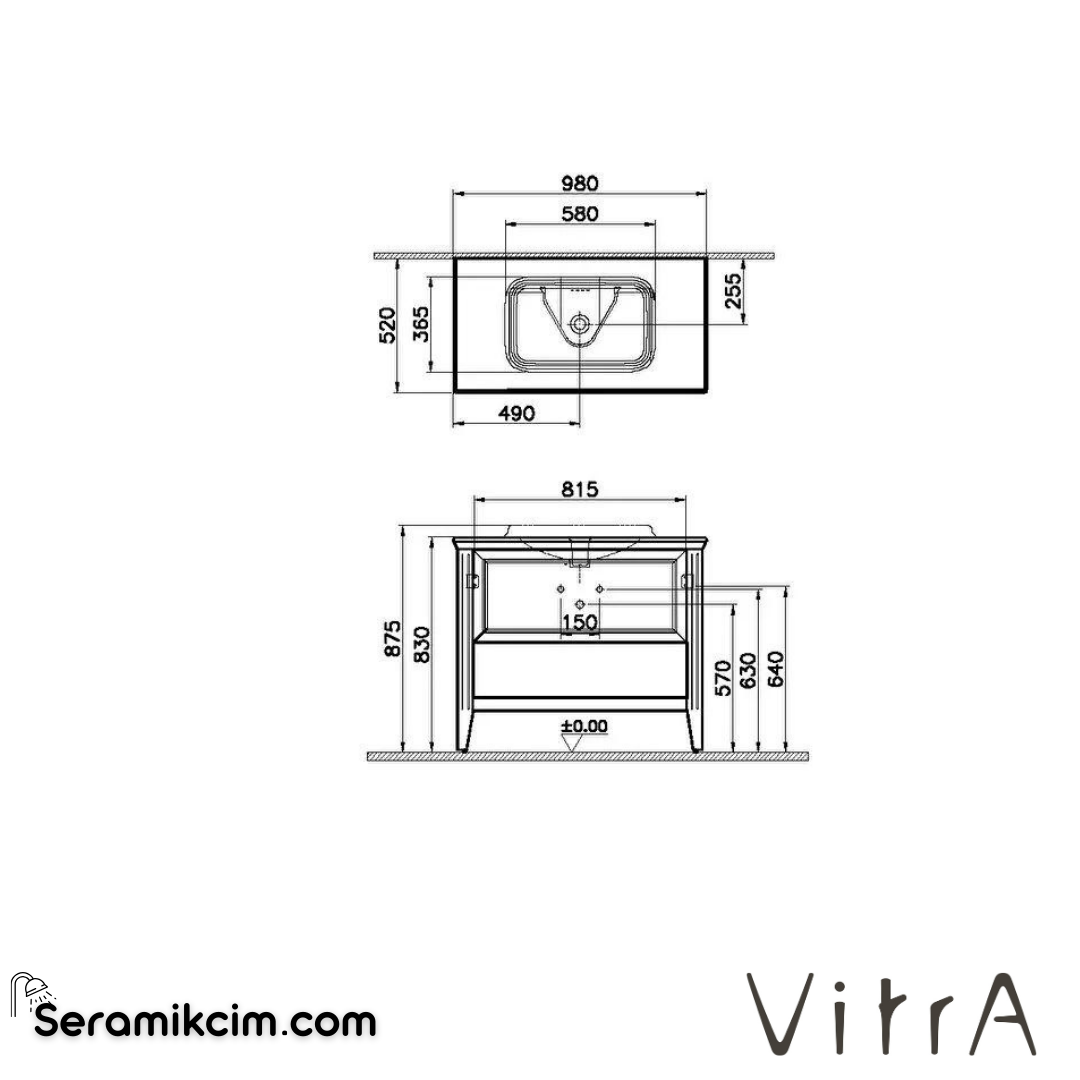 Vitra Valarte Lavabo Dolabı, 100 Cm, Çekmeceli, Tezgahüstü Lavabolu, Krom Kulplu, Mat Beyaz - 62198