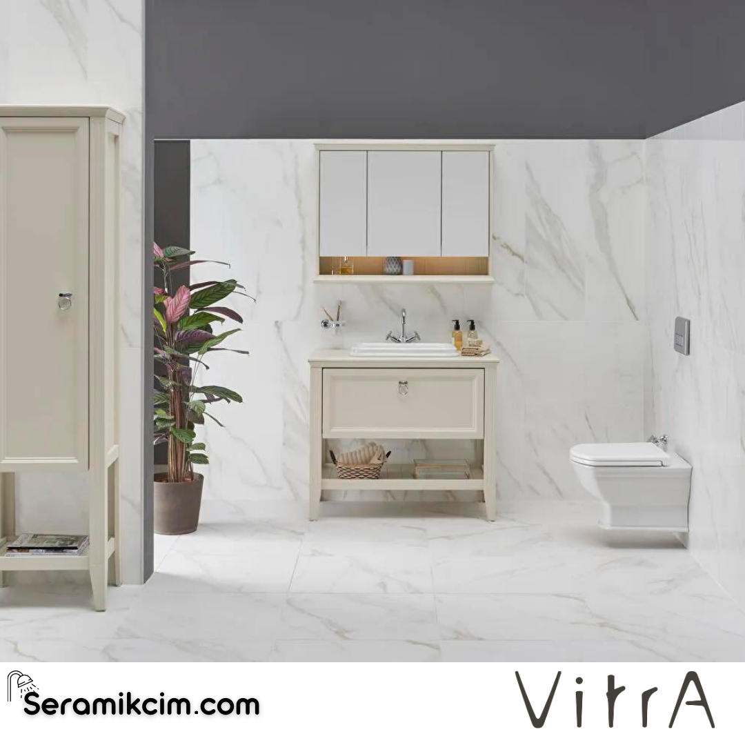 Vitra Valarte Lavabo Dolabı, 100 Cm, Çekmeceli, Tezgahüstü Lavabolu, Krom Kulplu, Mat Beyaz - 62198