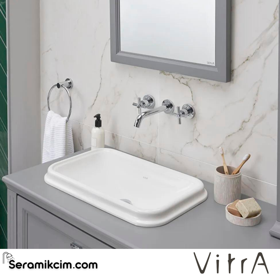 Vitra Valarte Lavabo Dolabı, 100 Cm, Çekmeceli, Tezgahüstü Lavabolu, Krom Kulplu, Mat Gri - 62199