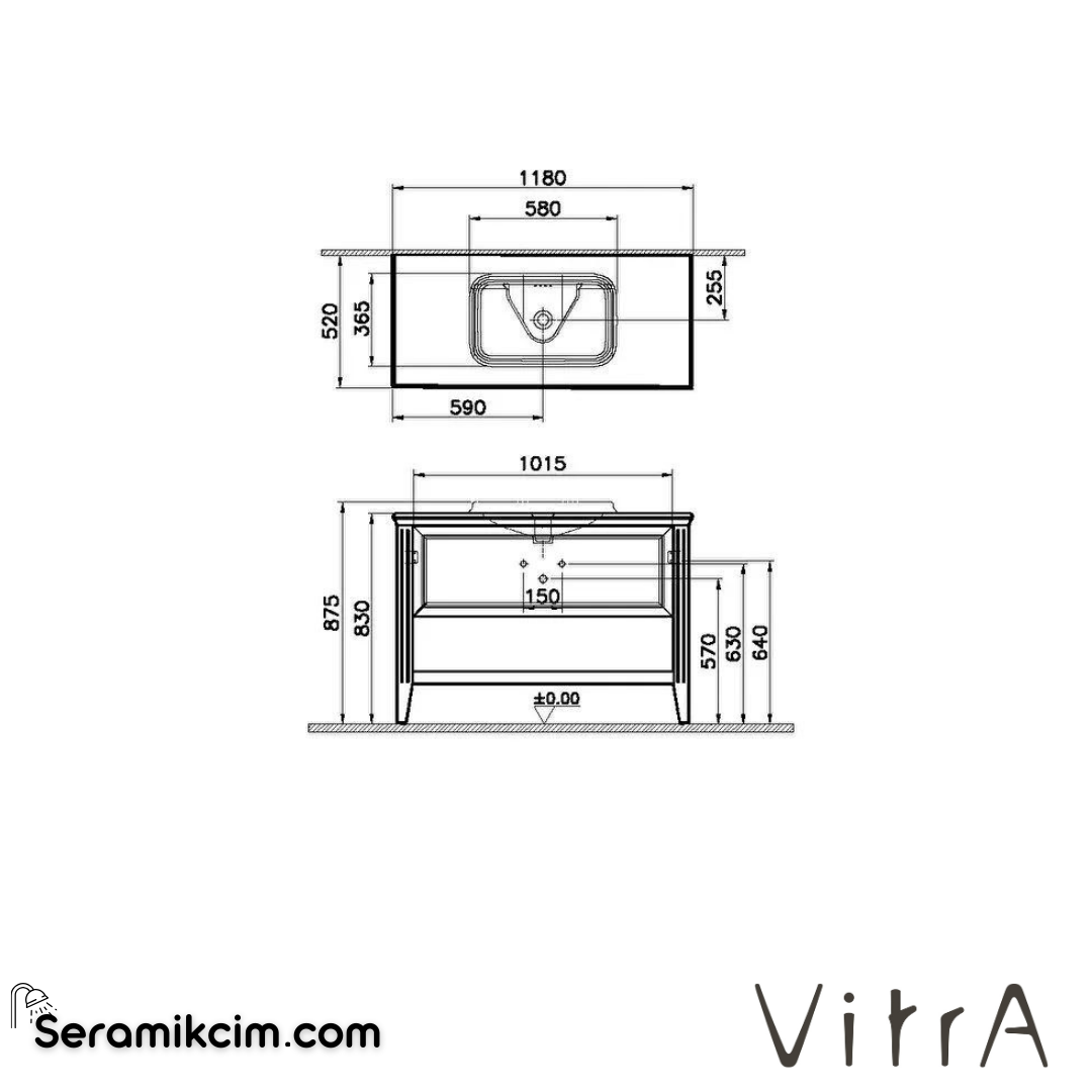 Vitra Valarte Lavabo Dolabı, 120 Cm, Çekmeceli, Tezgahüstü Lavabolu, Krom Kulplu, Mat Fildişi - 62203
