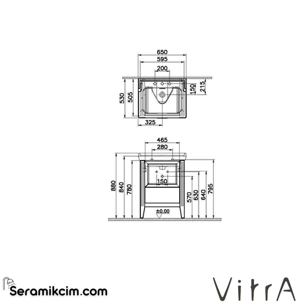 Vitra Valarte Lavabo Dolabı, 65 Cm, Çekmeceli, Etajerli Lavabolu, Üç Armatür Delikli, Krom Kulplu, Mat Gri - 62187