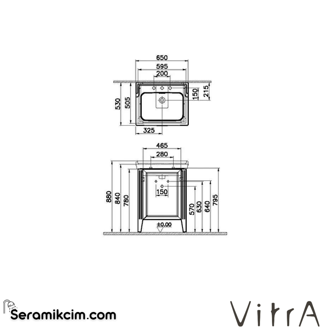 Vitra Valarte Lavabo Dolabı, 65 Cm, Kapaklı, Etajerli Lavabolu, Üç Armatür Delikli, Krom Kulplu, Mat Beyaz, Sağ - 62262