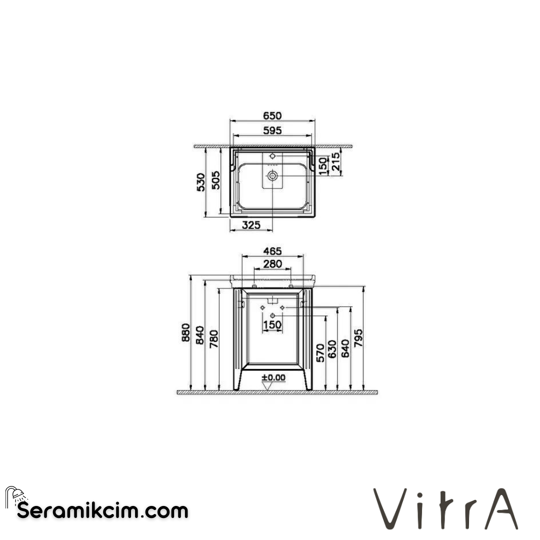 Vitra Valarte Lavabo Dolabı, 65 Cm, Kapaklı, Etajerli Lavabolu,Tek Armatür Delikli, Krom Kulplu, Mat Beyaz, Sol - 62150