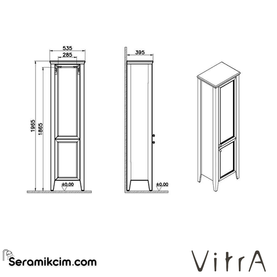 Vitra Valarte Neo Cam Kapaklı Boy Dolabı, 55 Cm, Çelik Mavisi, Sol - 65796