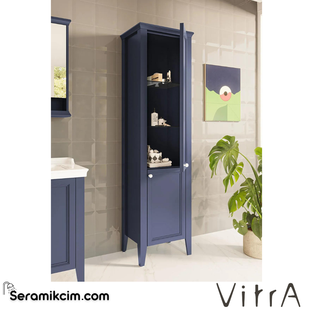 Vitra Valarte Neo Cam Kapaklı Boy Dolabı, 55 Cm, Çelik Mavisi, Sağ - 65797
