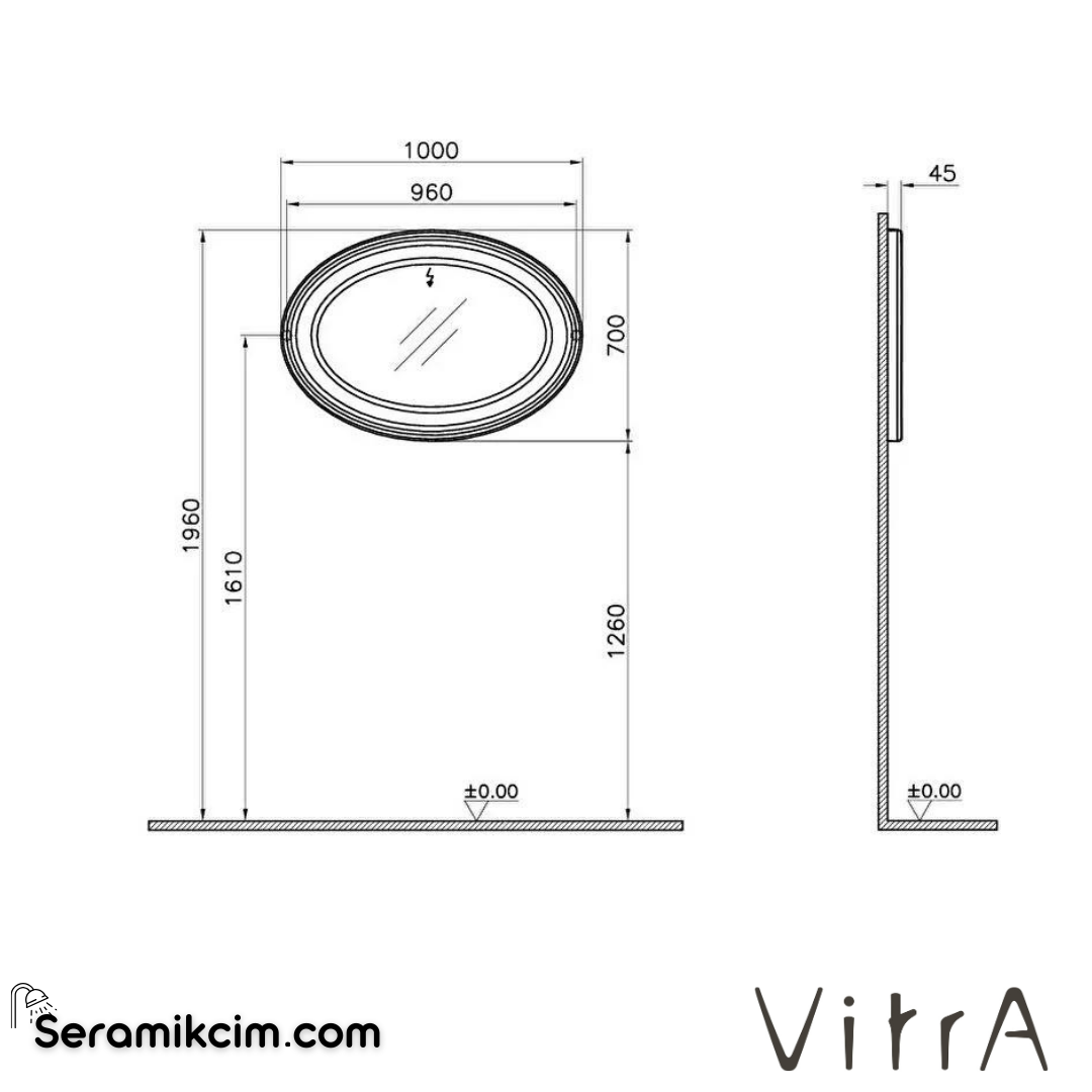 Vitra Valarte Neo Düz Ayna, 100 Cm, Çelik Mavisi - 65789
