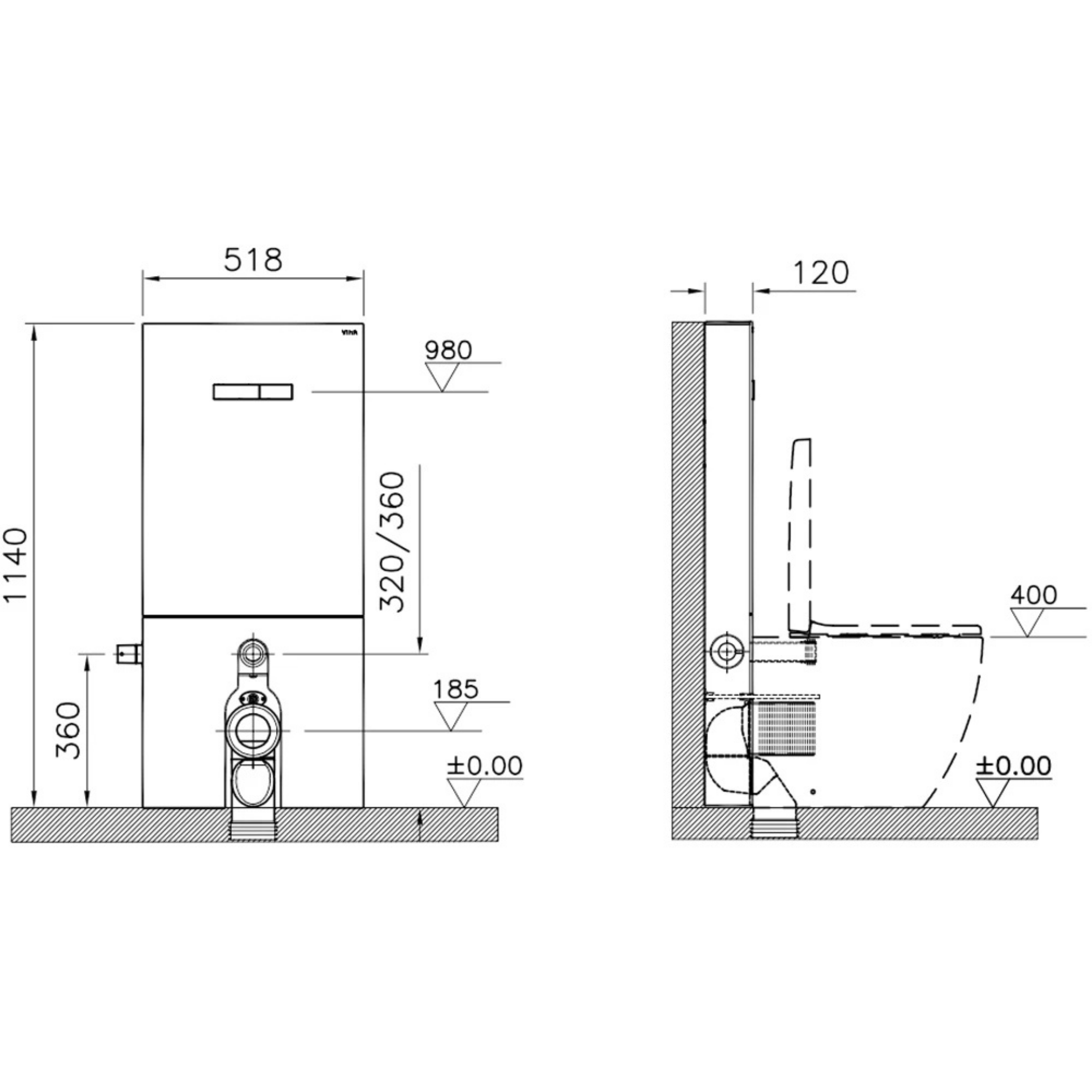 Vitra Vitrus Duvar Önü Cam Rezervuar Duvara Tam Dayalı Yerden Klozetler İçin 114 cm Stop Valfli Siyah 3-6 L 870-1771-01