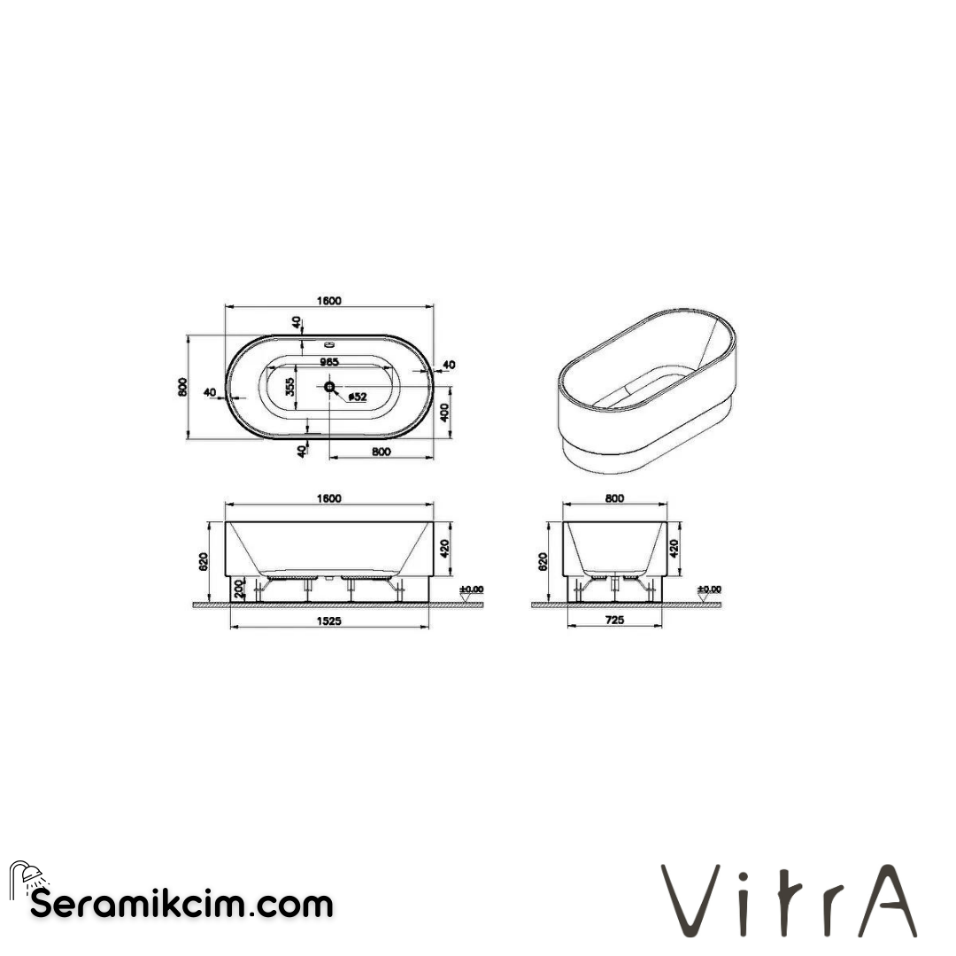 Vitra Y. Cocoon 160X80 Oval Kumandalı Sifon+Ayak - 65670007000
