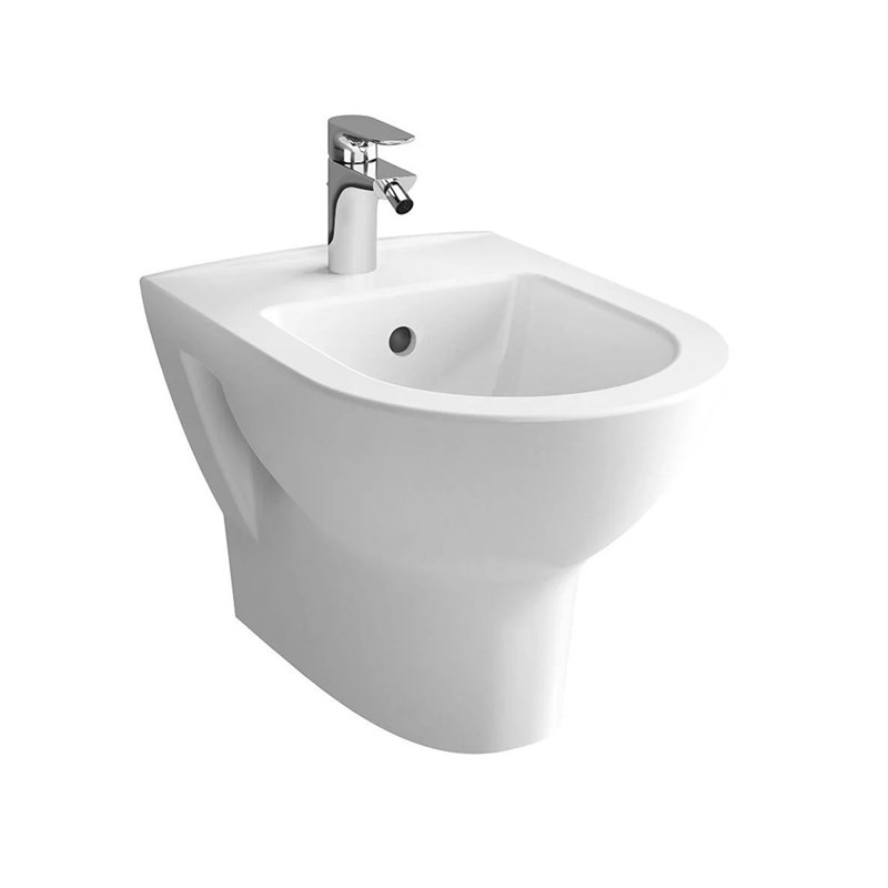 VitrA Zentrum Asma Bide SmoothFlush, Gizli Montajlı Tek Armatür Delikli, Su Taşma Delikli, Yanlardan Deliksiz, Beyaz - 7788L003-0288