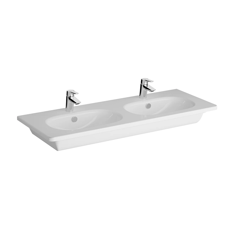 VitrA Zentrum Etajerli Lavabo 120x46 cm Çift Armatür Delikli, Su Taşma Delikli, Beyaz - 7795B003-0001