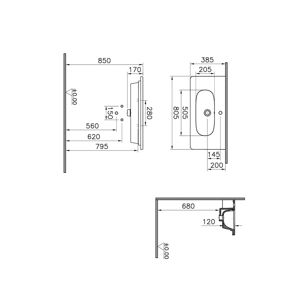 VitrA Zentrum Etajerli Lavabo Kompakt, 80x38 cm Tek Armatür Delikli, Su Taşma Delikli, Beyaz - 7792B003-0001