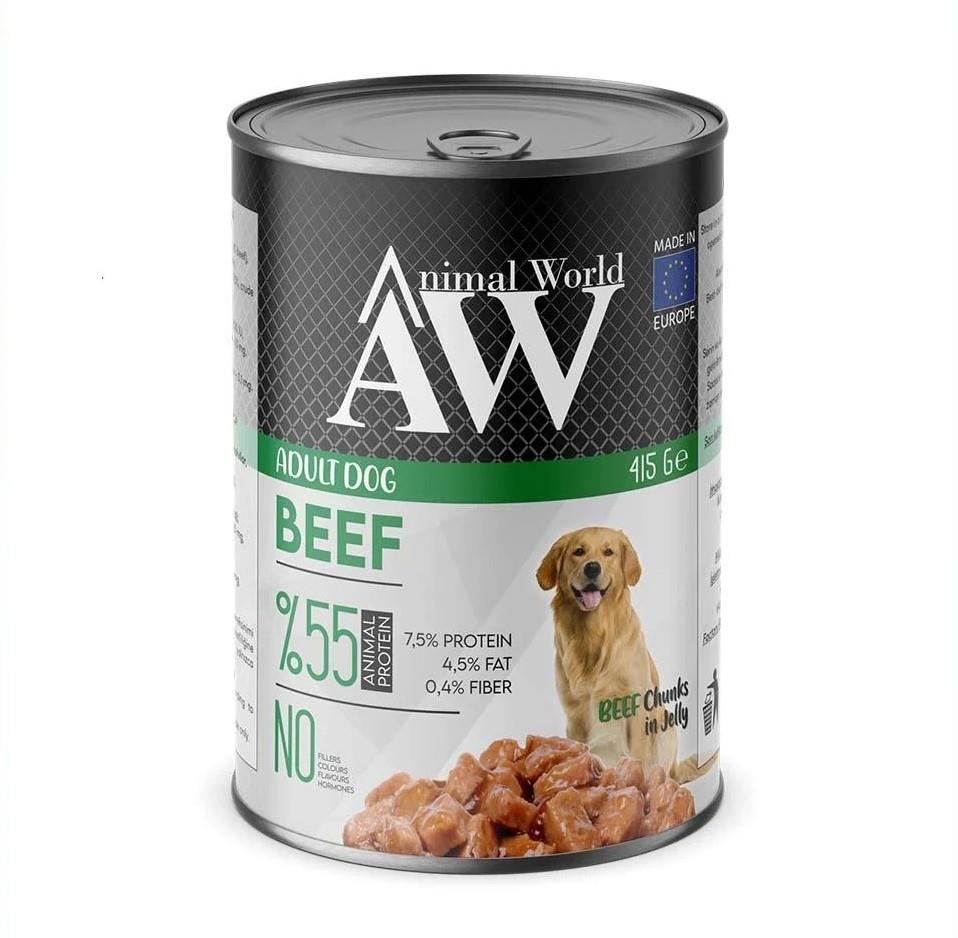 Animal World Chucks in Jelly Beef Biftek Etli Yetişkin Köpek Konserve Maması 415 Gr