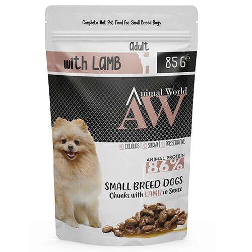 Animal World Kuzu Etli Küçük Irk Yetişkin Köpek Yaş Maması 85 Gr