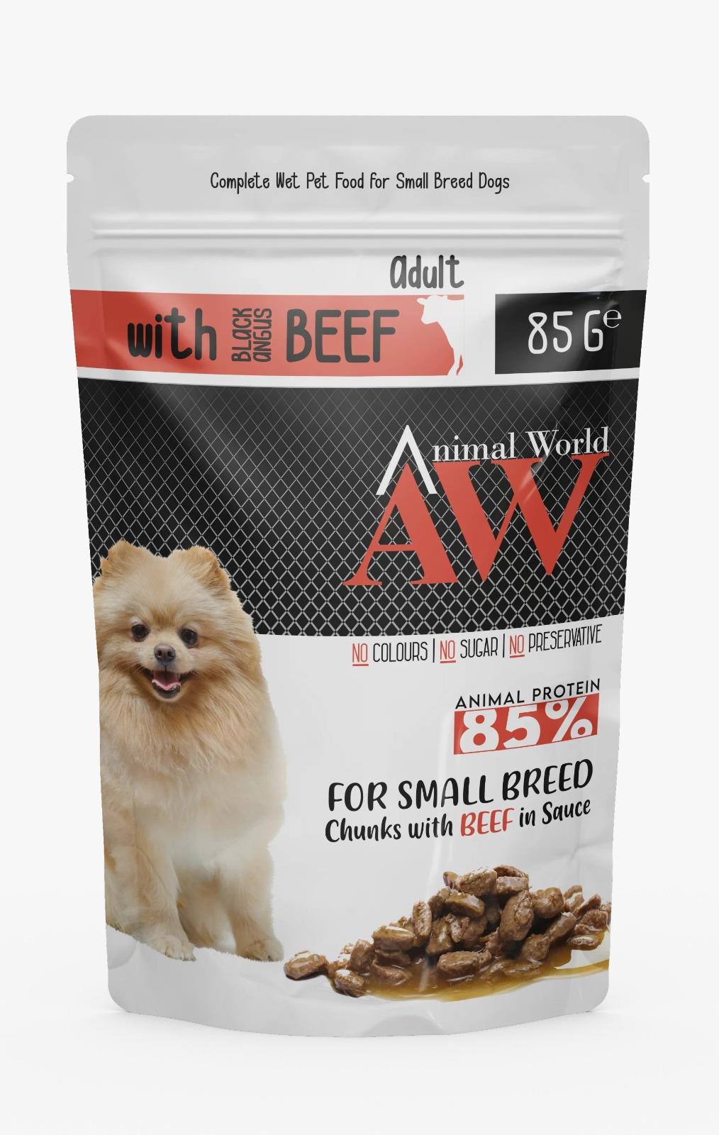 Animal World Siyah Angus Sığırı Etli Yetişkin Köpek Yaş Maması 85 Gr