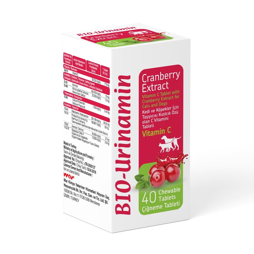 Bio PetActive Bio-Urinamin (Kızılcık Özlü C Vi̇tami̇ni̇ Tablet 12 Gr. (40 Tablet)