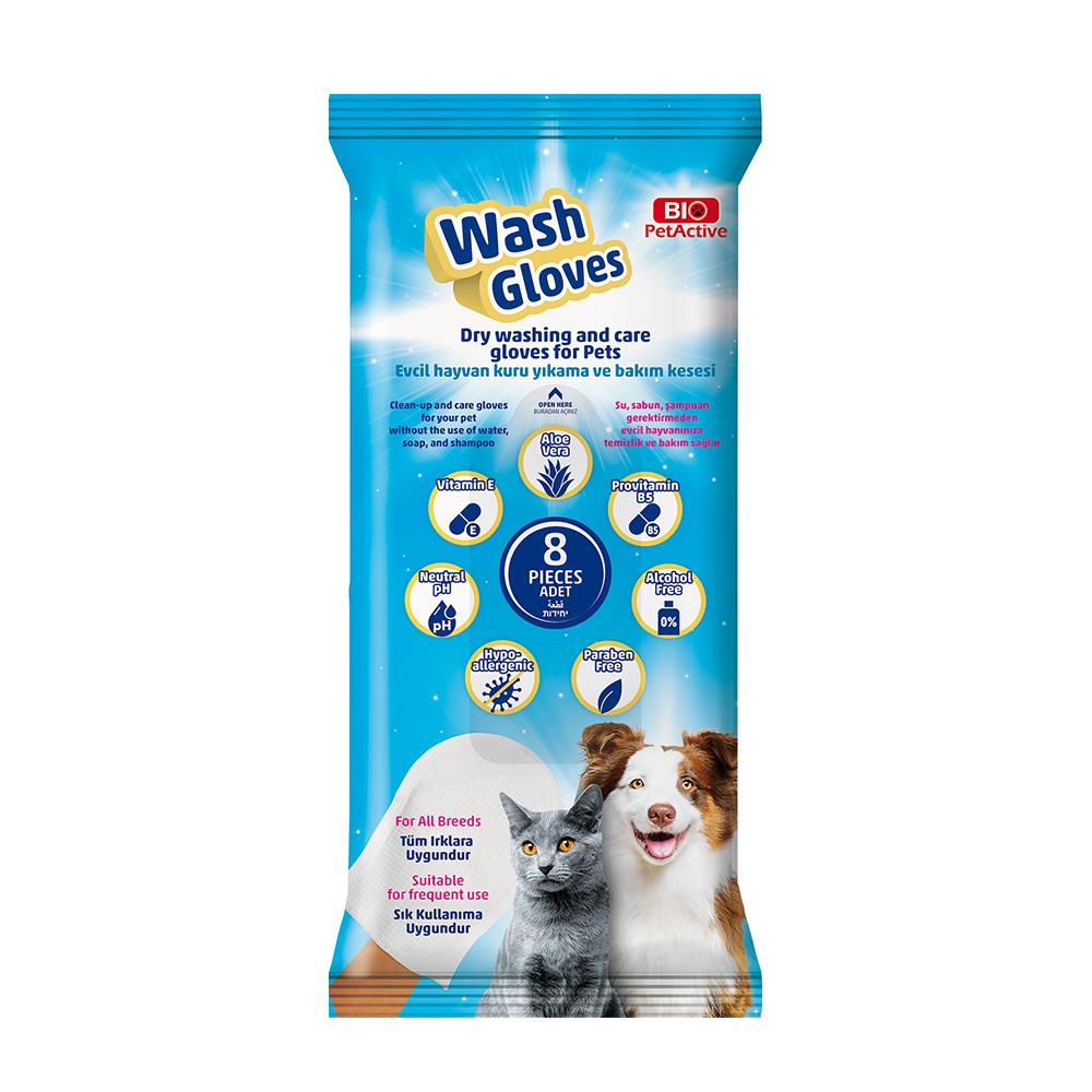 Bio PetActive Wash Glowes Evci̇l Hayvan Kuru Yıkama Bakım Kesesi̇