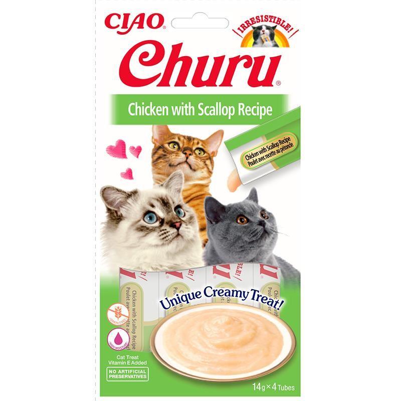 Churu Tavuklu ve Deniz Taraklı Sıvı Kedi Ödül Maması 4 x 14 G
