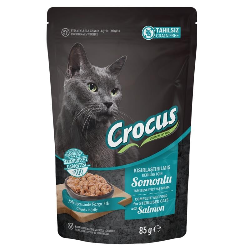 Crocus Tahılsız Kısırlaştırılmış Kedi Somonlupouch Jöleli Yaş Mama