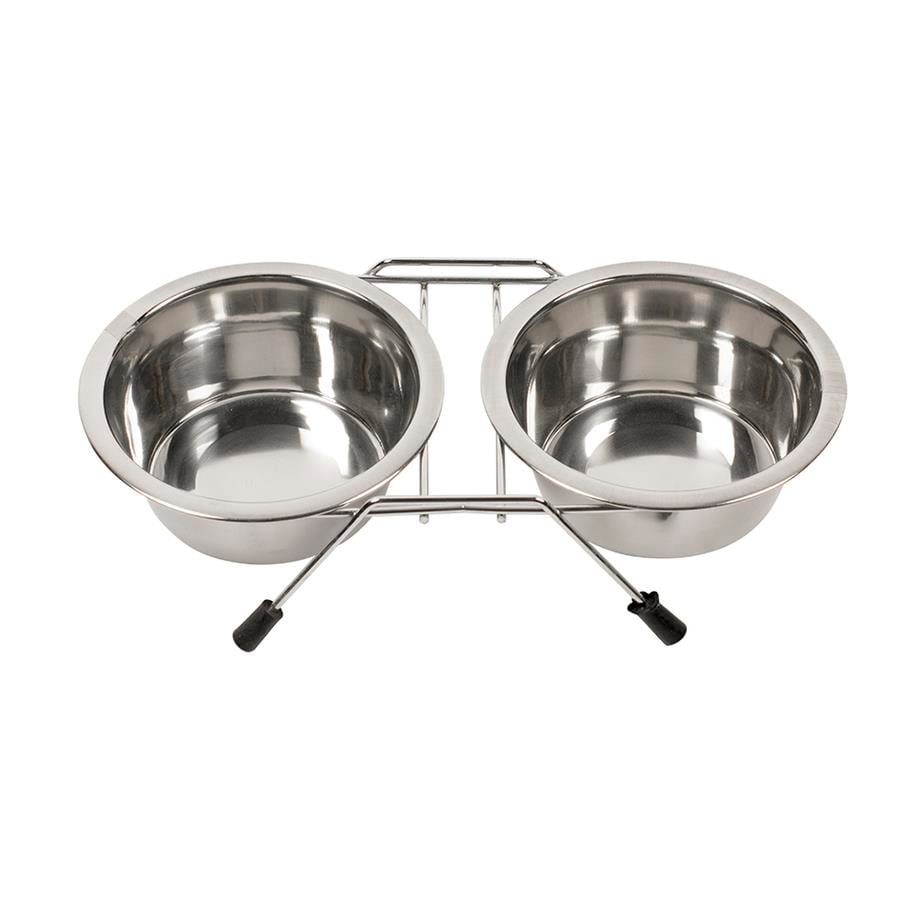 Duvo Tel Ayaklı İkili Çelik Kedi Köpek Mama ve Su Kabı 1890 Ml