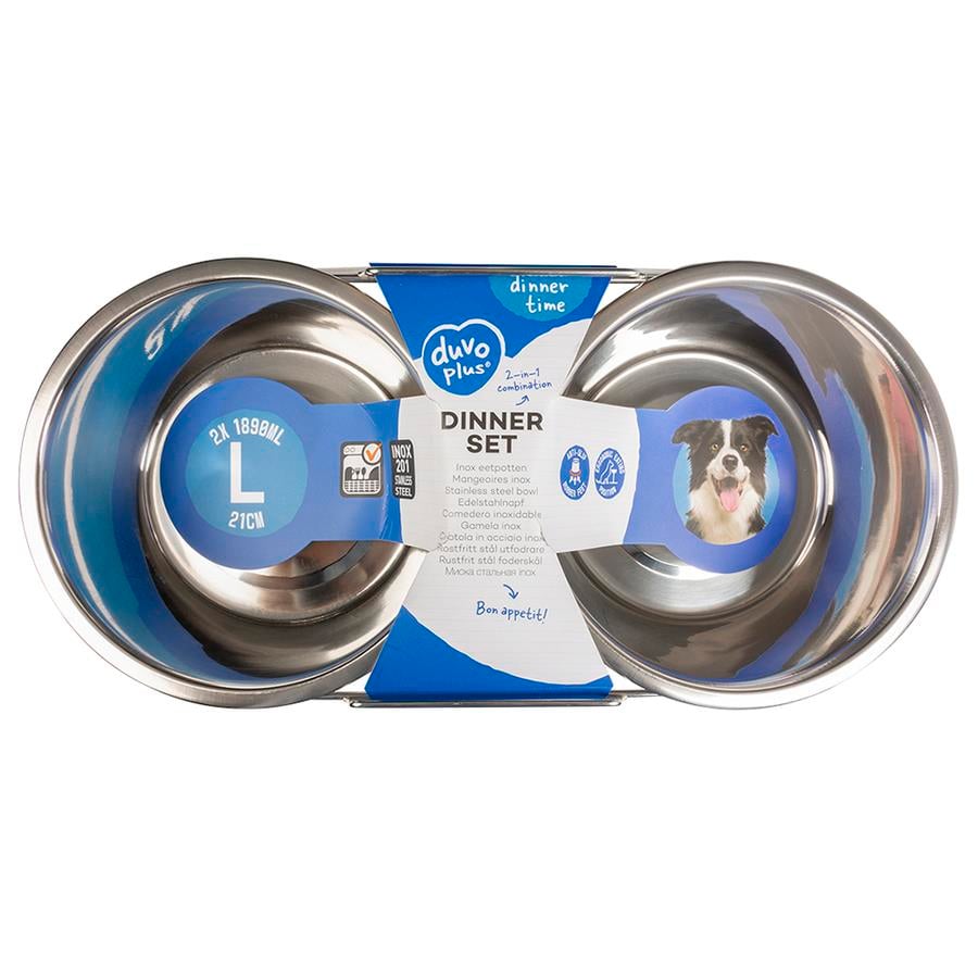 Duvo Tel Ayaklı İkili Çelik Kedi Köpek Mama ve Su Kabı 1890 Ml