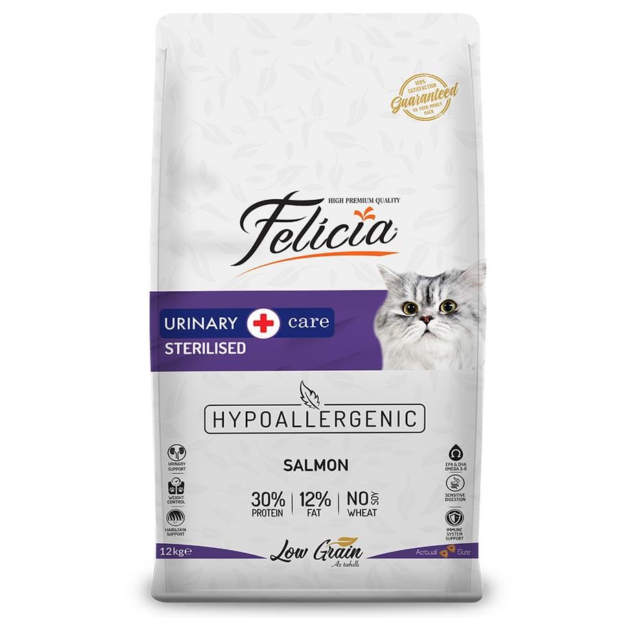 Felicia Düşük Tahıllı HypoAllergenic Somonlu Kısırlaştırılmış Kedi Maması 12 Kg