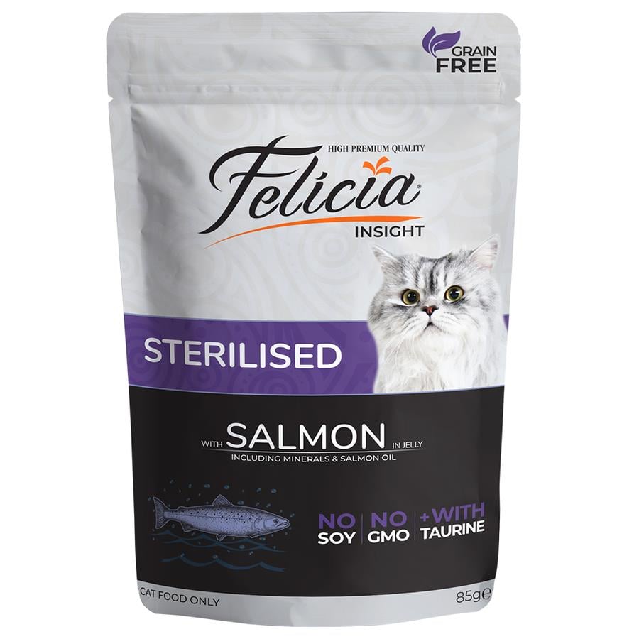 Felicia Tahılsız Pouch Sterilised Somonlu Kısır Kedi Yaş Kedi Maması 85 Gr