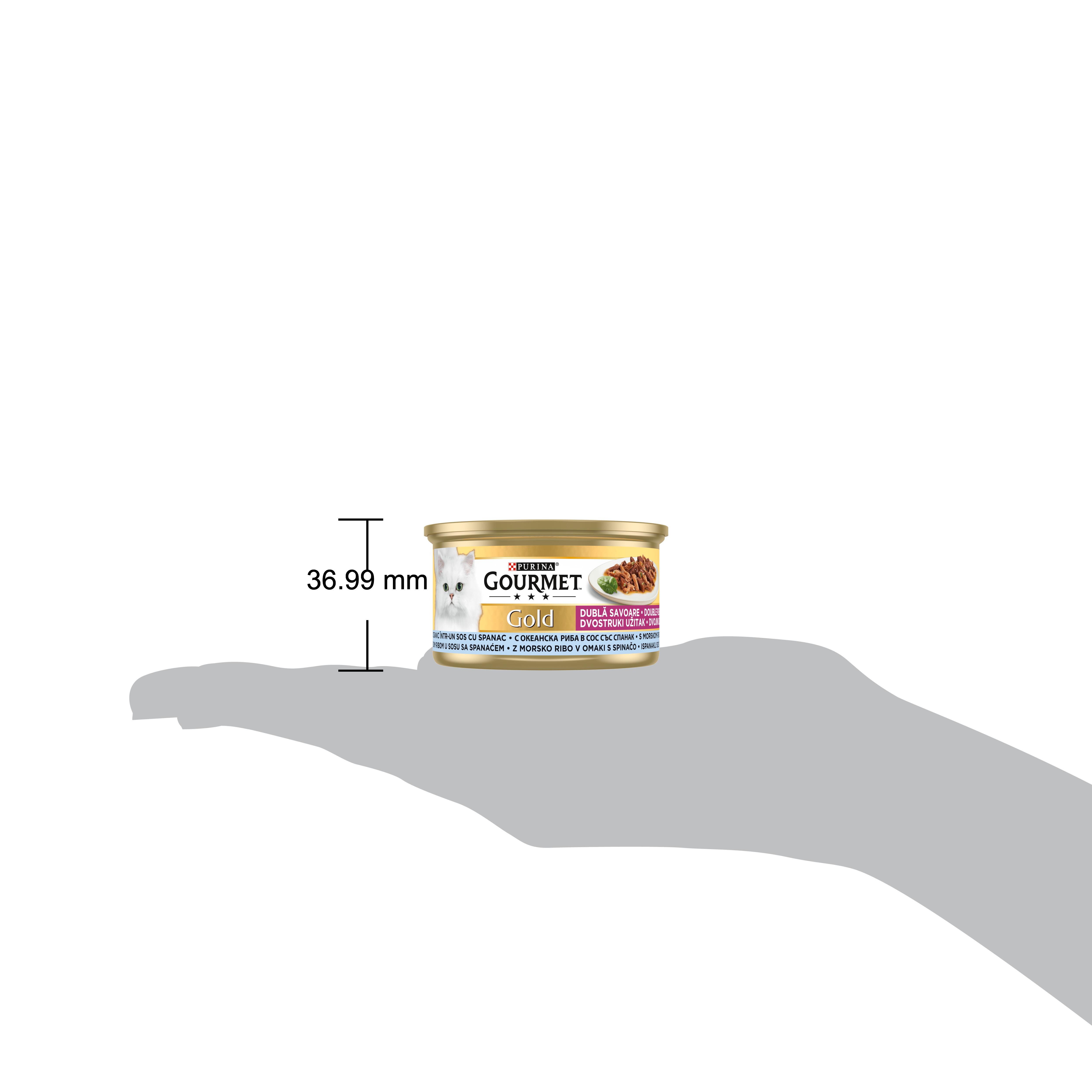 Gourmet Gold Sos İçinde Parça Etli Okyanus Balığı ve Ispanaklı Yetişkin Kedi Konservesi 85 Gr
