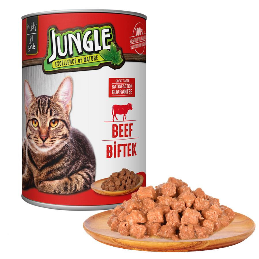 Jungle Biftekli Yetişkin Kedi Konserve Yaş Maması 415 Gr