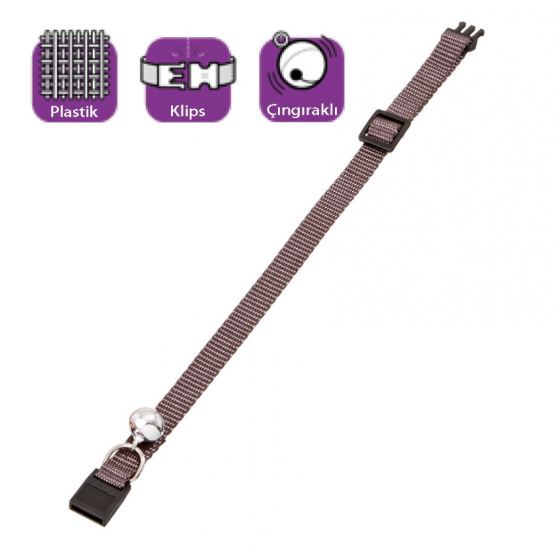 Karlie Kedi Boyun Tasma Çıngıraklı. 30 Cm Gri