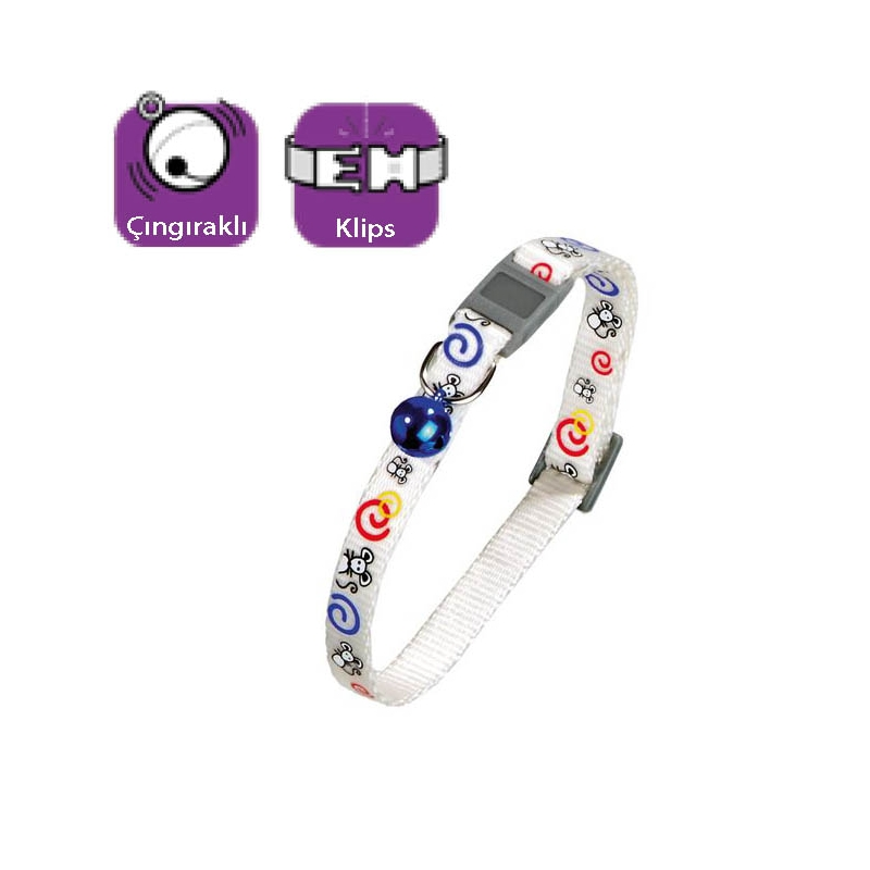 Karlie Kedi Boyun Tasması Çıngıraklı 30cm Beyaz