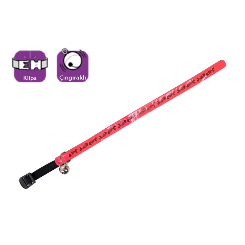 Karlie Kedi Boyun Tasması Çıngıraklı Balık Desesenli.30cm Pembe