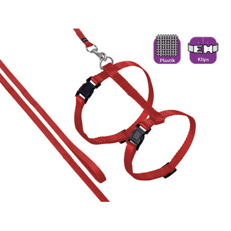 Karlie Kedi Vücut Tasması + Uzatması 110 Cm Kırmızı