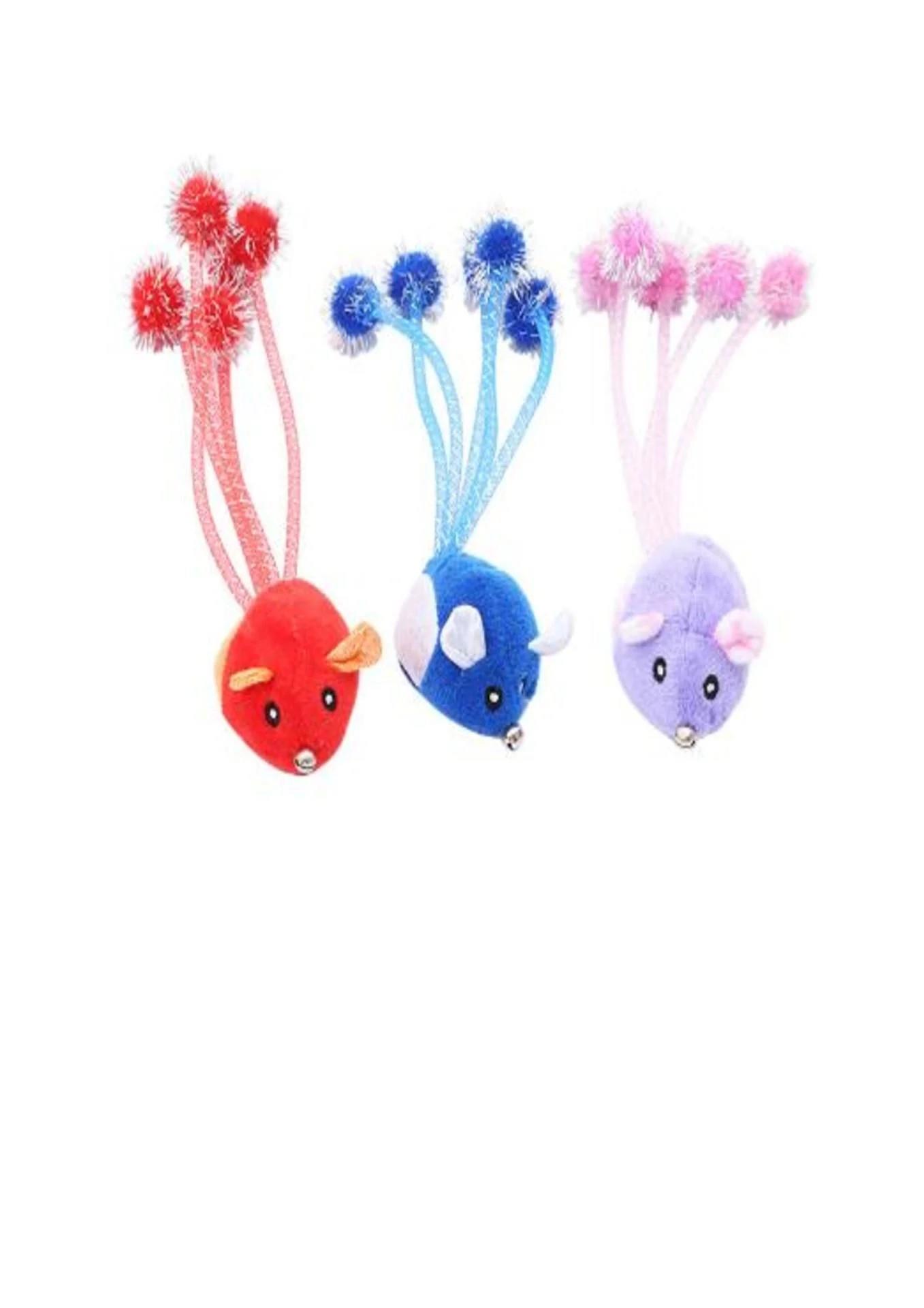 Lion Pet Çıngıllı Uzun ve Renkli Kuyruklu Peluş Fare Kedi Oyuncağı 6 Cm