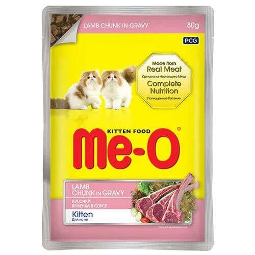 Me-O Pouch Kitten Kuzu Etli Soslu ve Parça Etli Yavru Kedi Yaş Maması 80 Gr