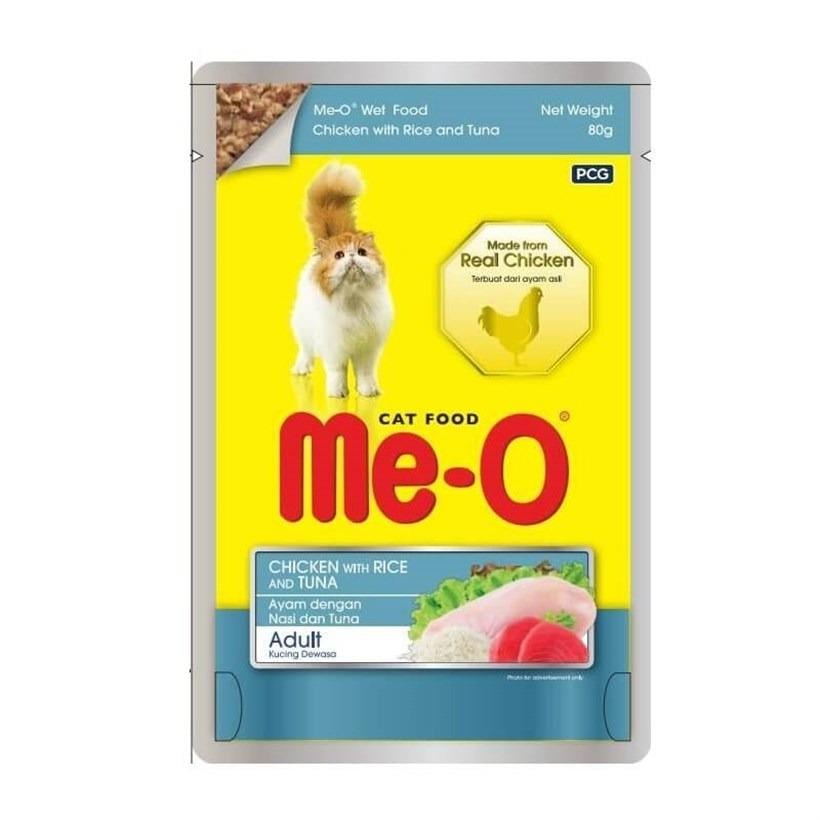 Me-O Pouch Tavuk Pirinç ve Ton Balıklı Yetişkin Kedi Yaş Maması 80 Gr