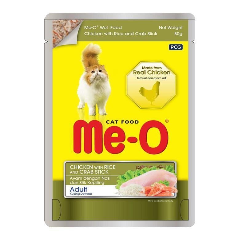 Me-O Pouch Tavuklu Pirinçli ve Yengeçli Yetişkin Kedi Yaş Maması 80 Gr