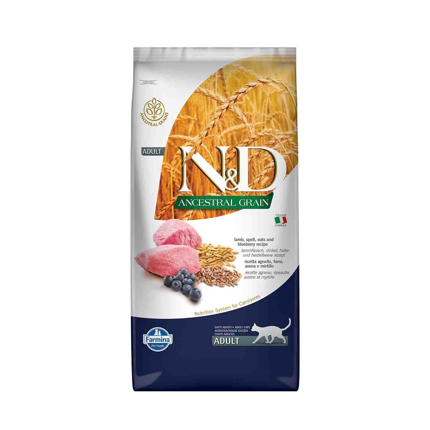 N&D Ancestral Grain Düşük Tahıllı Kuzu Etli Yaban Mersinli Yetişkin Kedi Maması 10 Kg