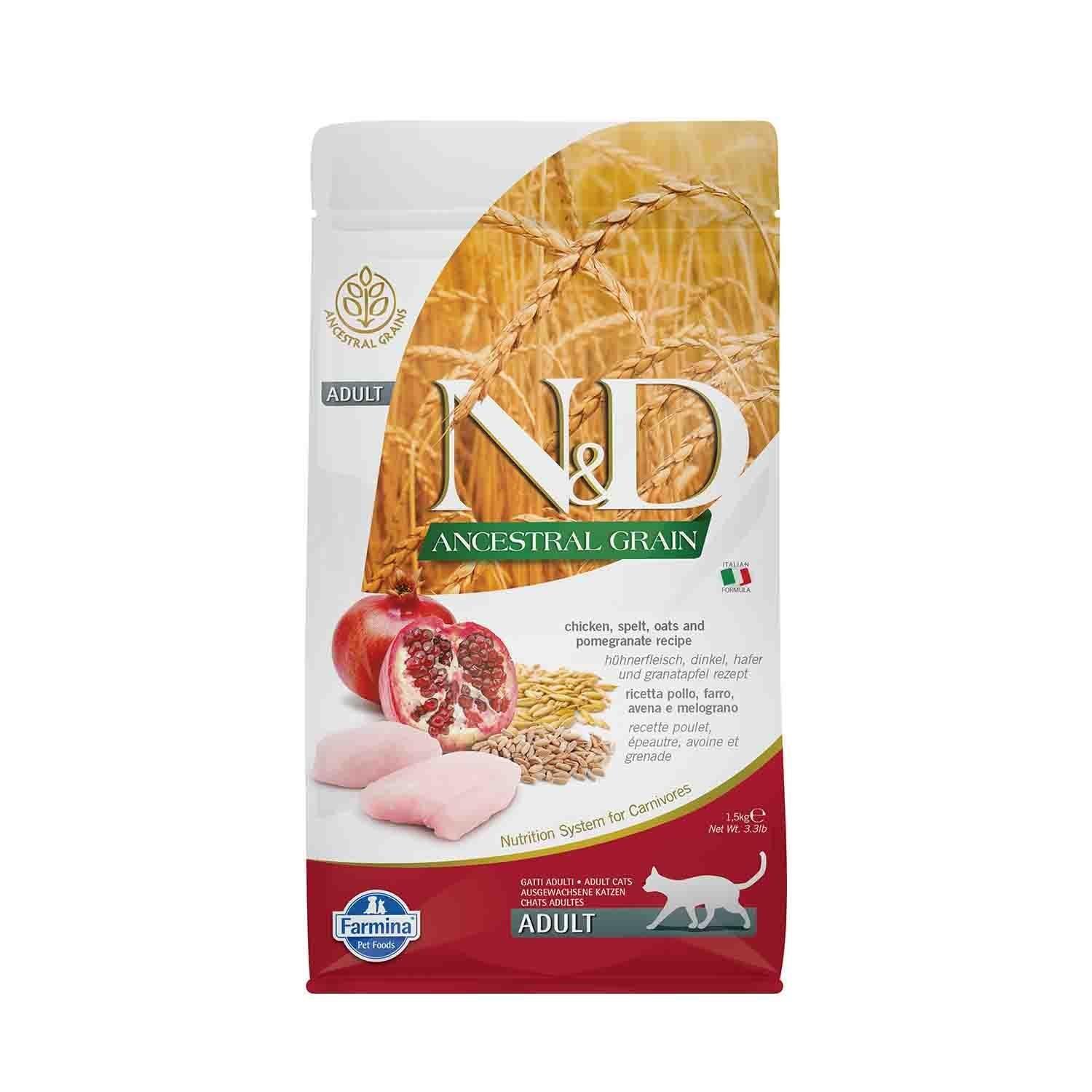 N&D Ancestral Grain Düşük Tahıllı Tavuklu Narlı Yetişkin Kedi Maması 1.5 Kg
