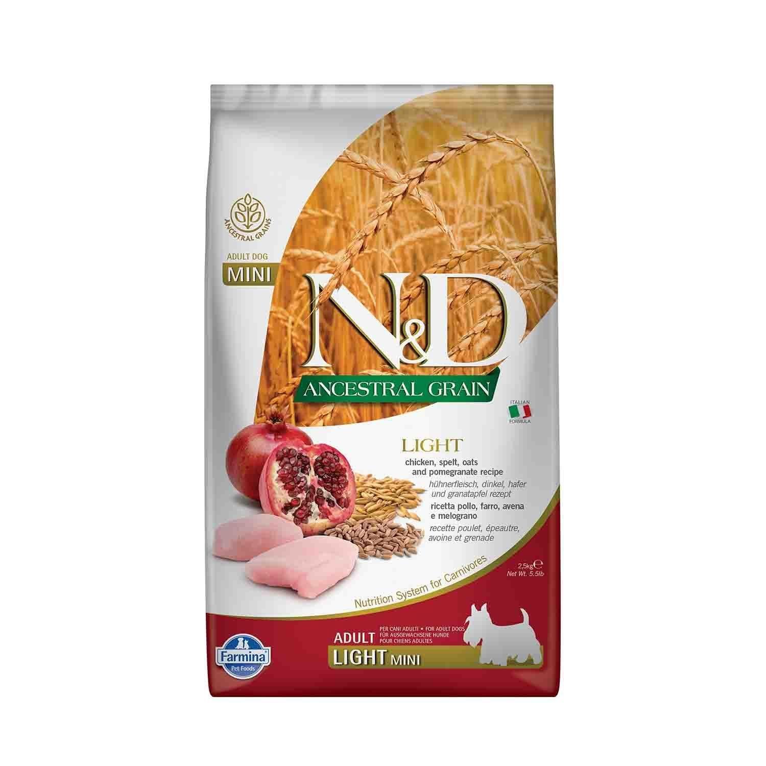 N&D Ancestral Grain Light Mini Düşük Tahıllı Tavuklu Narlı Küçük Irk Diyet Yetişkin Köpek Maması 2.5 Kg
