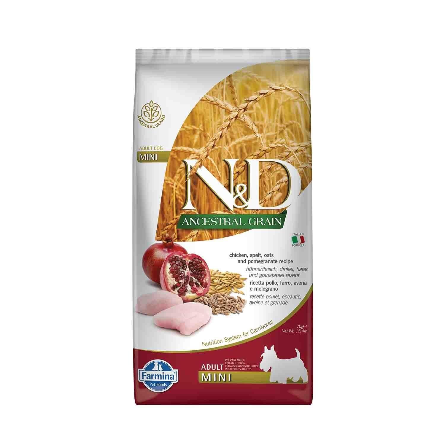 N&D Ancestral Grain Mini Düşük Tahıllı Tavuklu Narlı Küçük Irk Yetişkin Köpek Maması 7 Kg